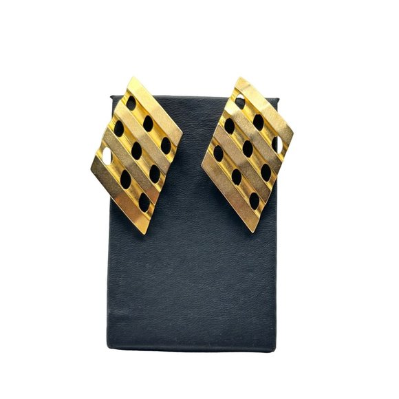 Vintage Matte Gold Tone Geometric Fashion Earrings 80s Oversized Costume Jewelry - Picture 1 of 10